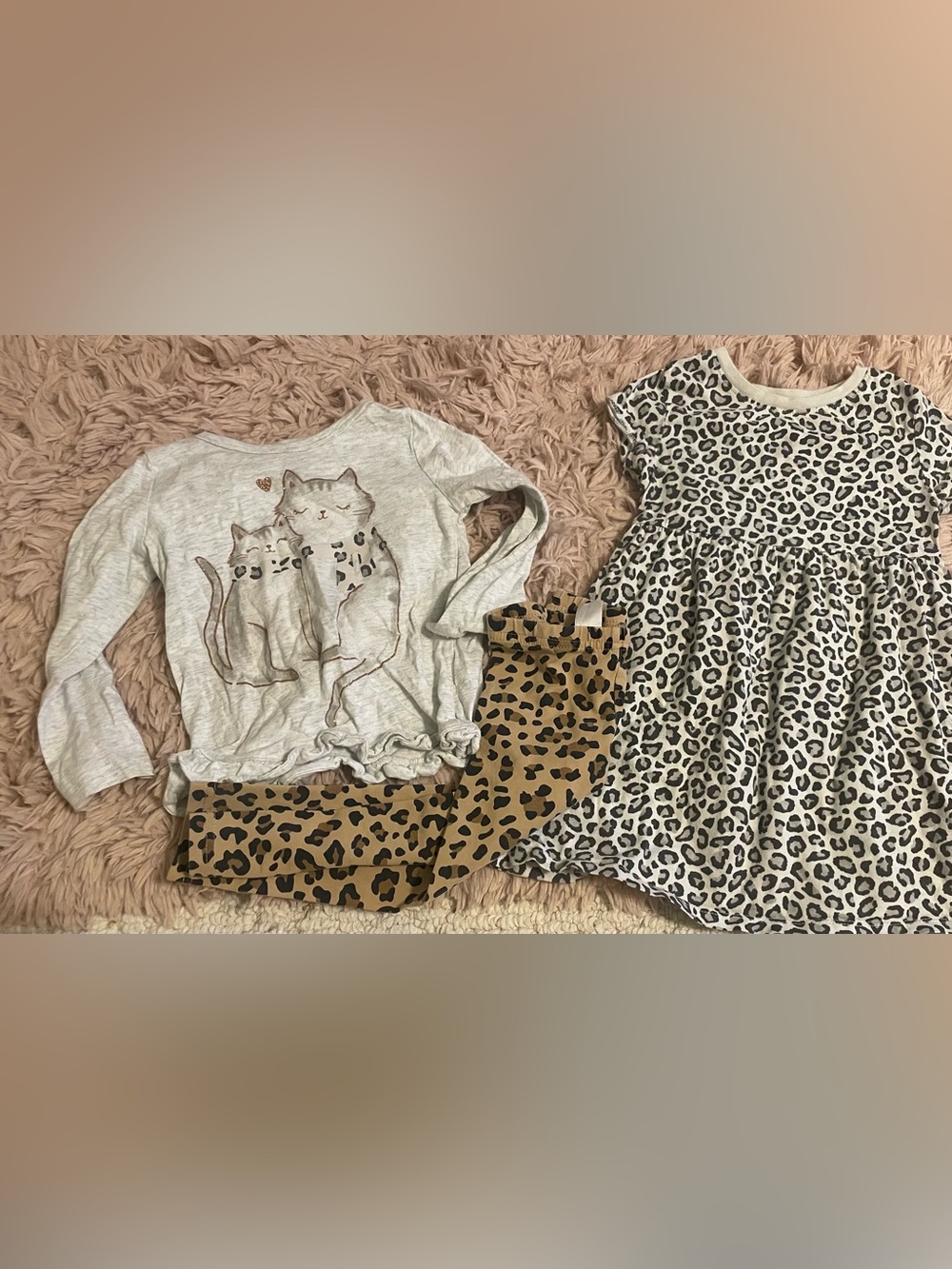 2T Girls Leopard Print & Kitty Cat Outfit Lot – Dress, Top & Leggings